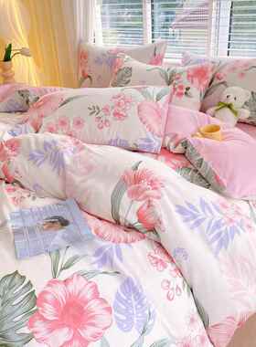 全EEU四棉件套单件纯棉被套罩斜纹加厚被单双人单小清新床笠款四