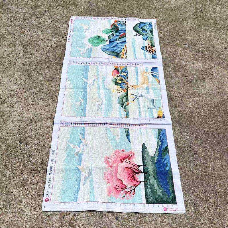 绣好的纯手工十字绣成品现代简约麋鹿生财有鹿三联挂画不带框