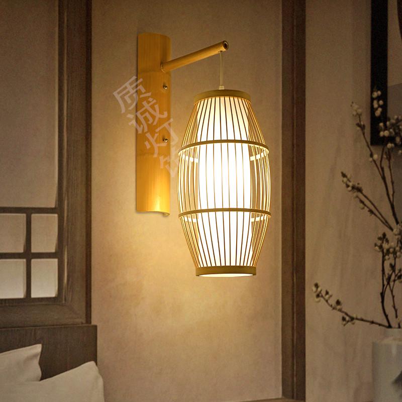新中式壁灯日式卧室床头灯禅意走廊茶室过道灯仿古竹编创意壁挂灯