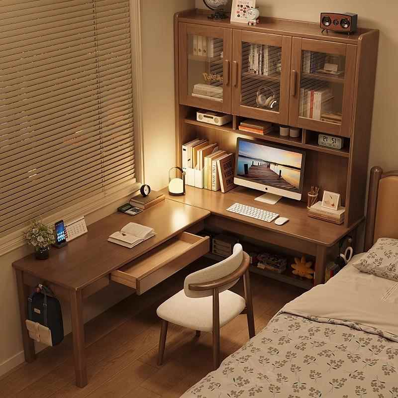 实木转角桌书一体书柜组合生L书YAYJ625#型学习桌卧学架室靠墙拐