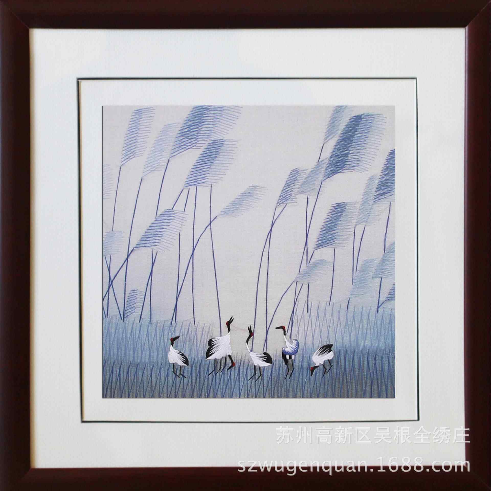 新款直销苏绣成品挂画客厅书房卧室装饰画带框手工刺绣挂画动物走