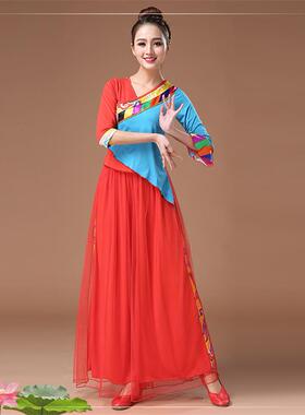 新款广场舞服装新款套装女春夏牛奶丝中袖网纱裤民族短裙藏服团体