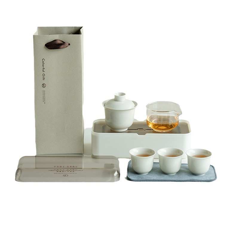 草木灰旅行茶具一盖碗三杯户外泡茶器家用陶瓷功夫套装泡茶碗茶杯