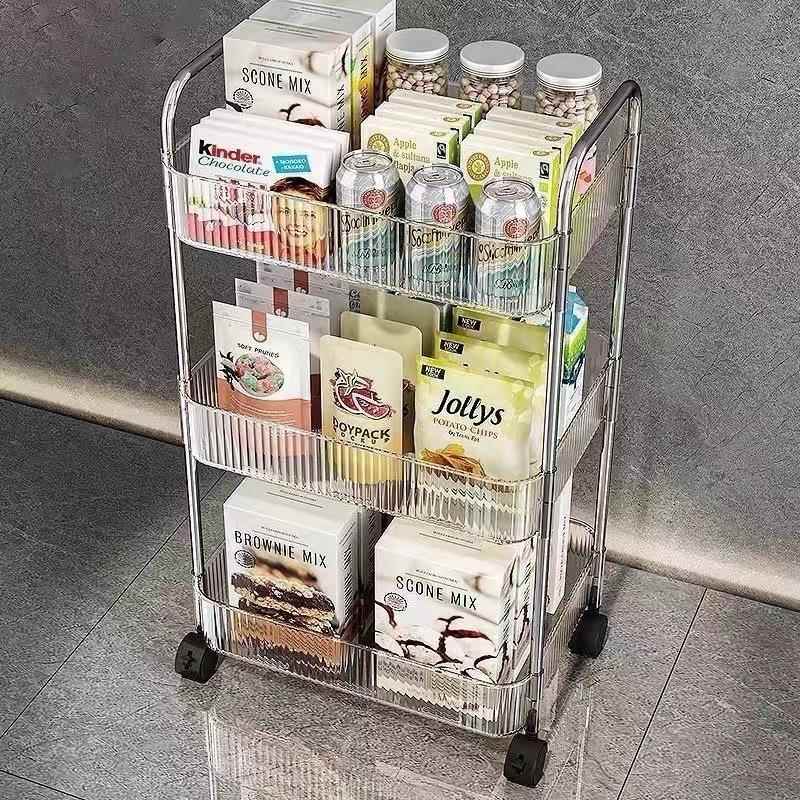 透明亚克力小推车置物架书架化妆品收纳浴室移动置物架塑料收纳架