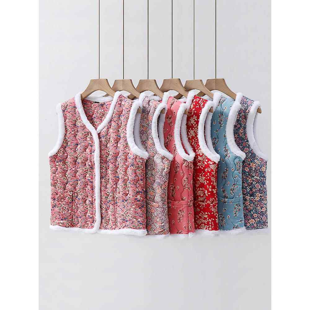 秋冬季中式棉马甲女妈妈碎花拉链坎肩外穿保暖背心短款花马夹上衣
