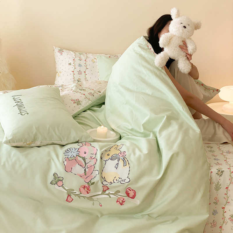 厂家品件套刺绣四绣花棉批发印花小床ins可爱棉儿童卡通清新,床上用品,床品套件/四件套/多件套,淘宝优惠券,粉丝福利购,淘宝优惠卷