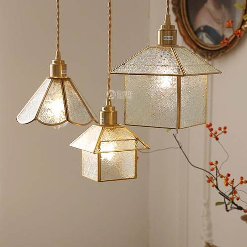 手工复古海棠花黄铜玻璃吊灯老上海文艺餐厅橱窗吧台床头灯