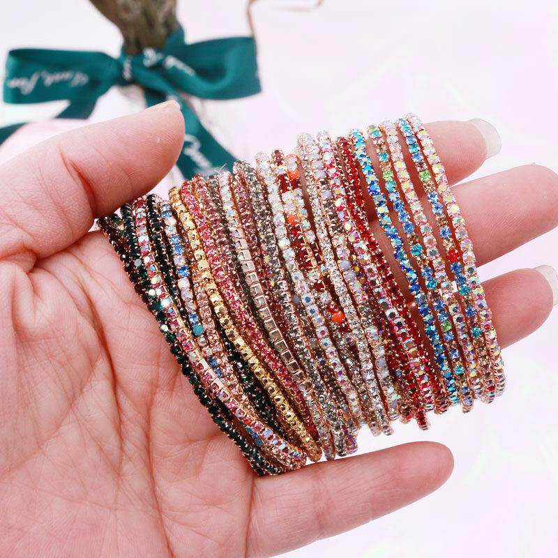5Pcs/Lot Elastic Crystal Bracelets 2mm Charming Gold Color C - 实物图