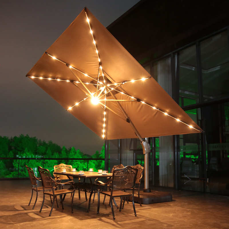 户外太阳能大罗马伞庭院暖光灯条伞摆摊商用大太阳伞室外花园伞