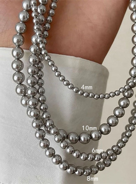 s925纯银灰色珍珠项链女ins法式轻奢复古时髦仿珍珠可叠戴锁骨链
