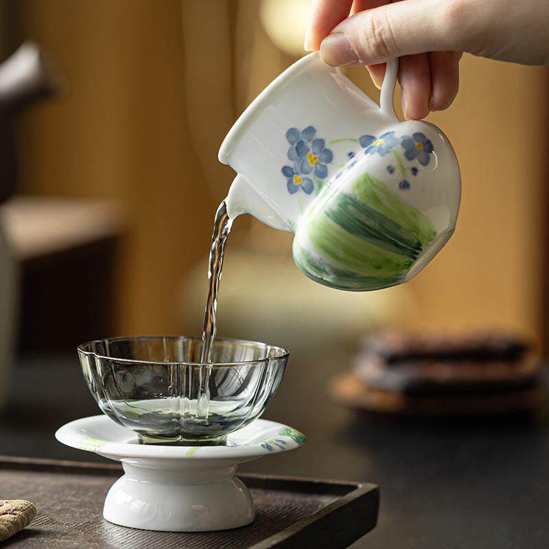 纯手绘勿忘草茶杯杯垫家用创意白瓷主人杯个人专用陶瓷品茗杯单杯