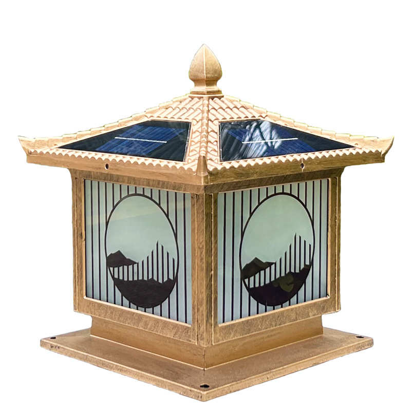 新款太阳能柱头灯景观庭院灯室外防水户外围墙别墅新农村大门口灯