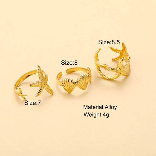 3-piece ring set跨境欧美新款沙滩风休闲 海星贝壳开 口戒指3件