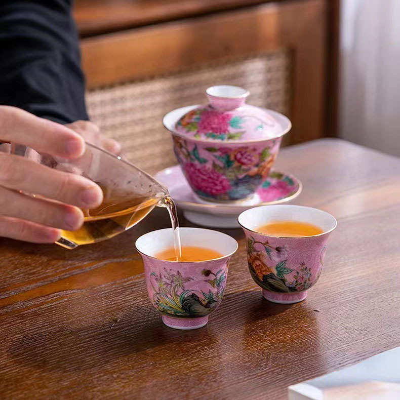 景德镇珐琅彩缠枝莲大号盖碗茶杯单个粉彩泡茶碗功夫茶陶瓷三才碗