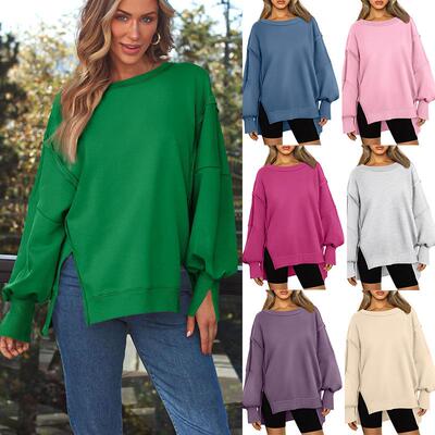 Womens Oversized Rayon Sweatshirts Crew Neck Long Sleeve Top