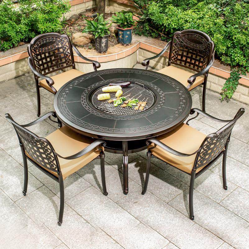 户外烧烤桌椅庭院铸铝无烟电烤炭烤花园露台室外铁艺休闲餐桌组合,商业/办公家具,商用藤编家具,淘宝优惠券,粉丝福利购,淘宝优惠卷