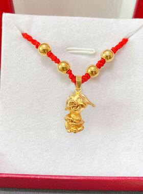 沙金12生肖吊坠本命年鼠牛虎兔龙蛇马羊猴鸡狗猪红绳男女情侣项链