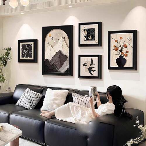 2026新款中古风客厅装饰画法式复古沙发背景墙挂画高级感组合壁画
