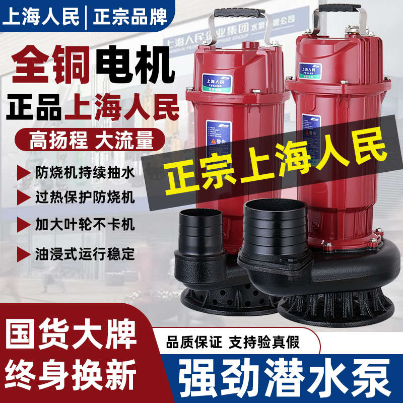 上海人民潜水泵铜线220V380V三相小型大功率家农用井水灌溉抽水泵