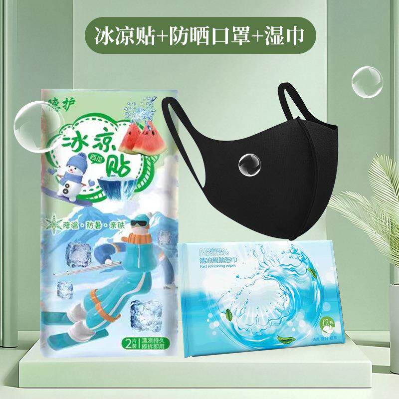 冰凉降温贴+清洁湿巾+3D立体防晒冰丝口罩