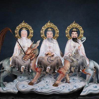 道家三清像祖师爷摆件仿汉白玉太上老君骑牛神像元始天尊灵宝天尊