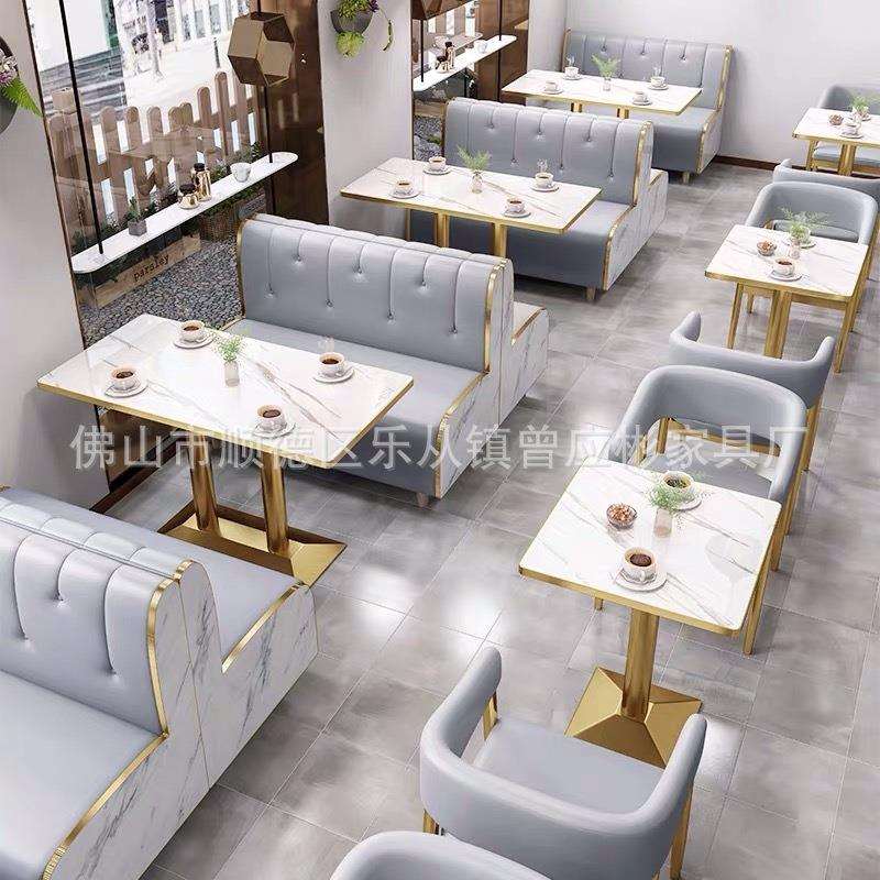网红甜品汉堡奶茶店桌椅组合小吃快餐火锅咖啡西餐厅靠墙卡座沙发