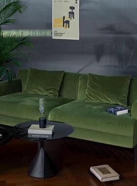 法式复古客小户型现代简约天丝鹅绒725-1038布三人位绿厅色艺沙发