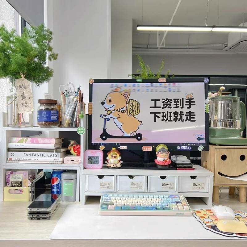 白色电脑增高架显示器托架垫高底座台式支架桌面收纳办公桌置物架