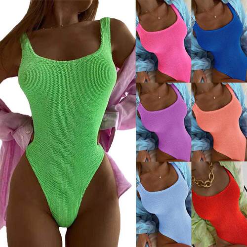 Wrinkled cloth wave stripe candy colored one-piece
