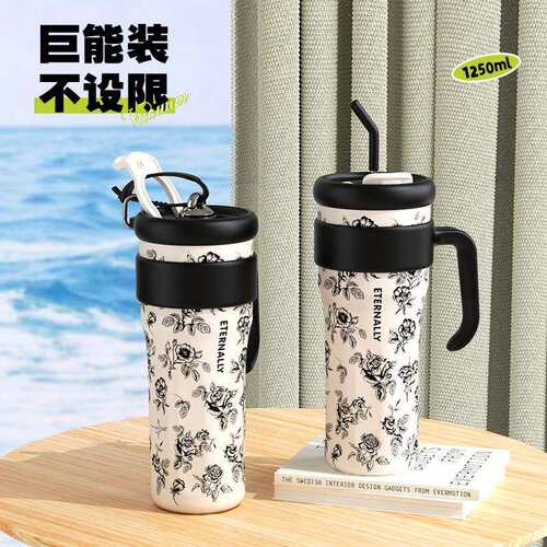 跨境巨无霸冰霸杯316不锈钢大容量保温杯带手柄双饮车载吸管杯子