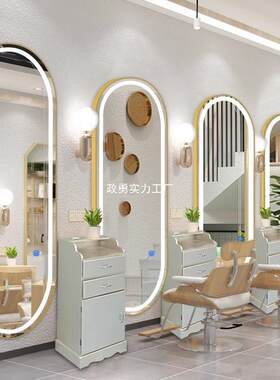 红镜子al简理发店镜台约网墙发廊潮品挂单面装饰镜子简约风