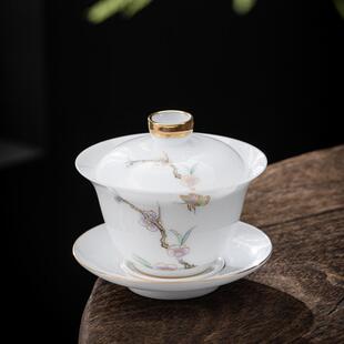 冰种玉瓷三才盖碗茶杯通透白瓷泡茶碗陶瓷羊脂玉高档茶具敬茶碗