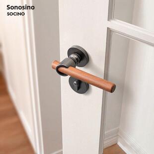 索斯诺门锁室内卧室静音房门锁北欧黑胡桃木门把手卫生间磁吸门锁