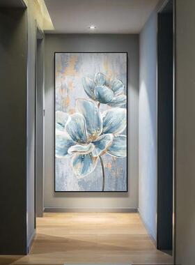 现代简约入户玄关装饰画新中式走廊过道挂画抽象手绘花卉兰枝油画