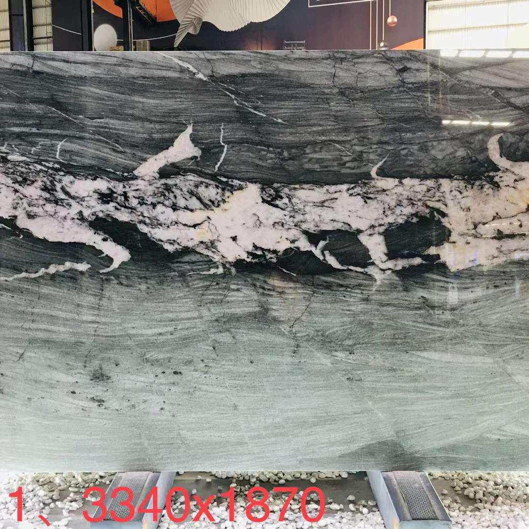 玉龙雪山大理石绿色石材 别墅入户玄关背景天然奢石电视墙