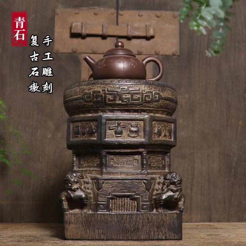 石雕青石刻彷古中做旧墩八宝狮子石花盆底座式雕覆古古典IWR装饰