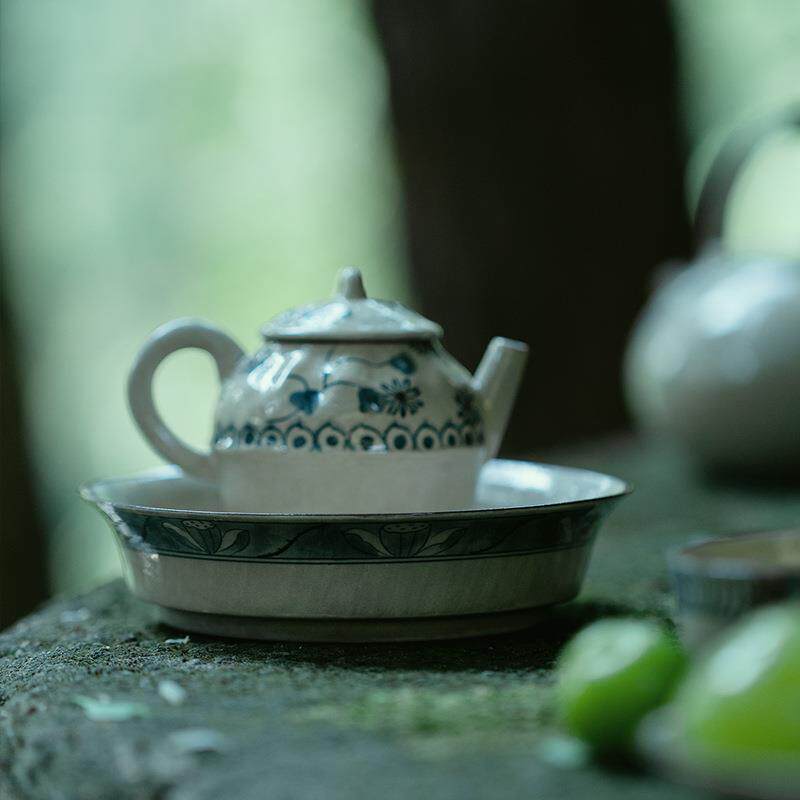 梵汝日式青花纯手绘莲蓬子斯闻壶承干泡盘茶承茶道配件茶托茶点盘