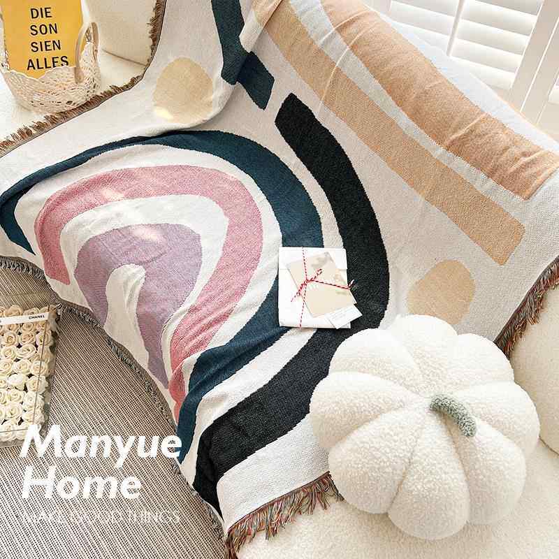 蔓越家 ins莫兰迪色彩虹沙发巾客厅单人沙发盖巾全盖毯子万能盖布