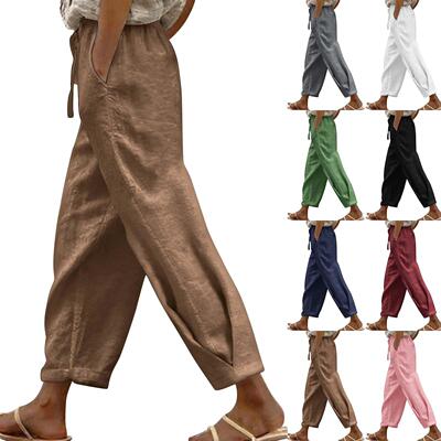 Elastic waist, cotton and linen waistband, wide leg pants,