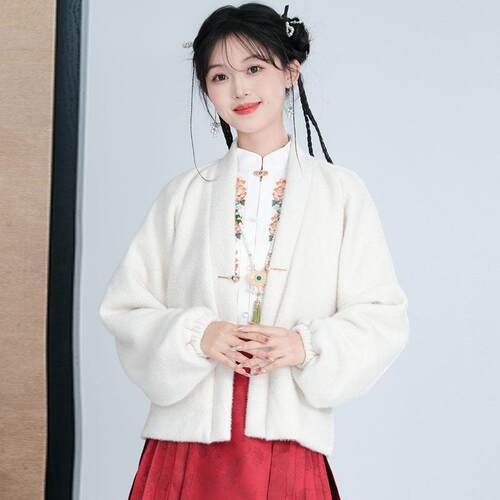 搭配马面裙的外套短款女装秋冬加厚汉服开衫外搭新中式一粒扣上衣