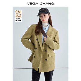 vegachang羊毛呢子大衣女，冬2023英伦，风加厚保暖毛呢西装外套