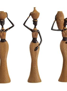 创意复古编织纹非洲艺术女士客厅家居装饰玄关酒柜摆件树脂工艺品