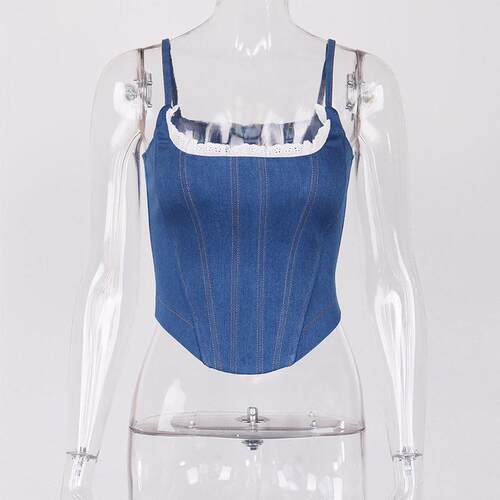 90s Vintage Blue Denim Bustier Corset Top Y2K Aesthetic Eleg
