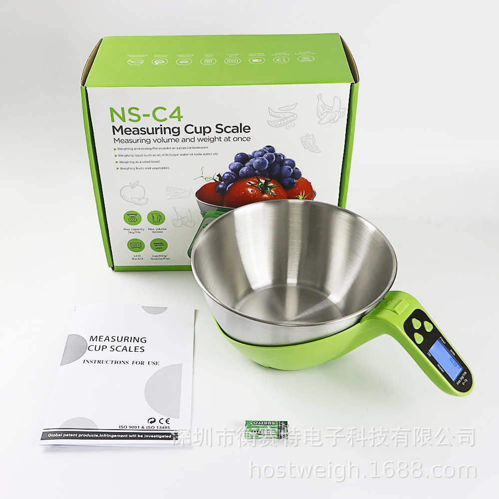 带刻度量碗电子秤厨房家用食品级小型克称毫升烘焙量器称重厨房秤