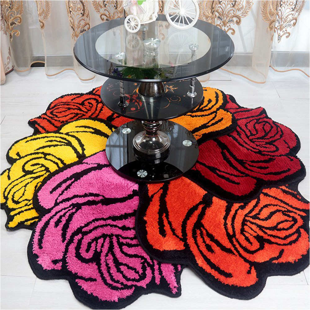 厂家批发卧室黄色单朵玫瑰花蕾毛绒地毯时尚室内花卉客厅飘窗坐垫
