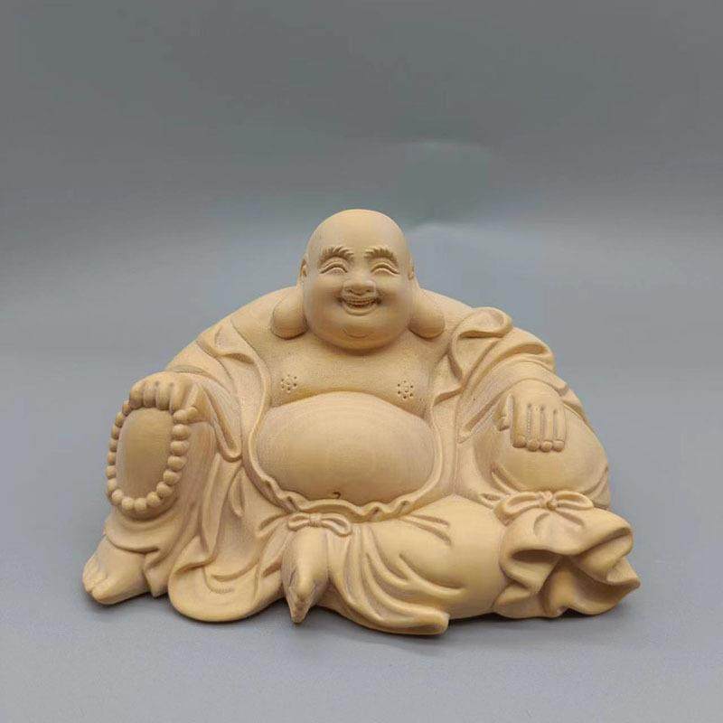 大叶黄杨木雕念珠弥勒汽车摆件像实木家居装饰品文玩大肚弥勒
