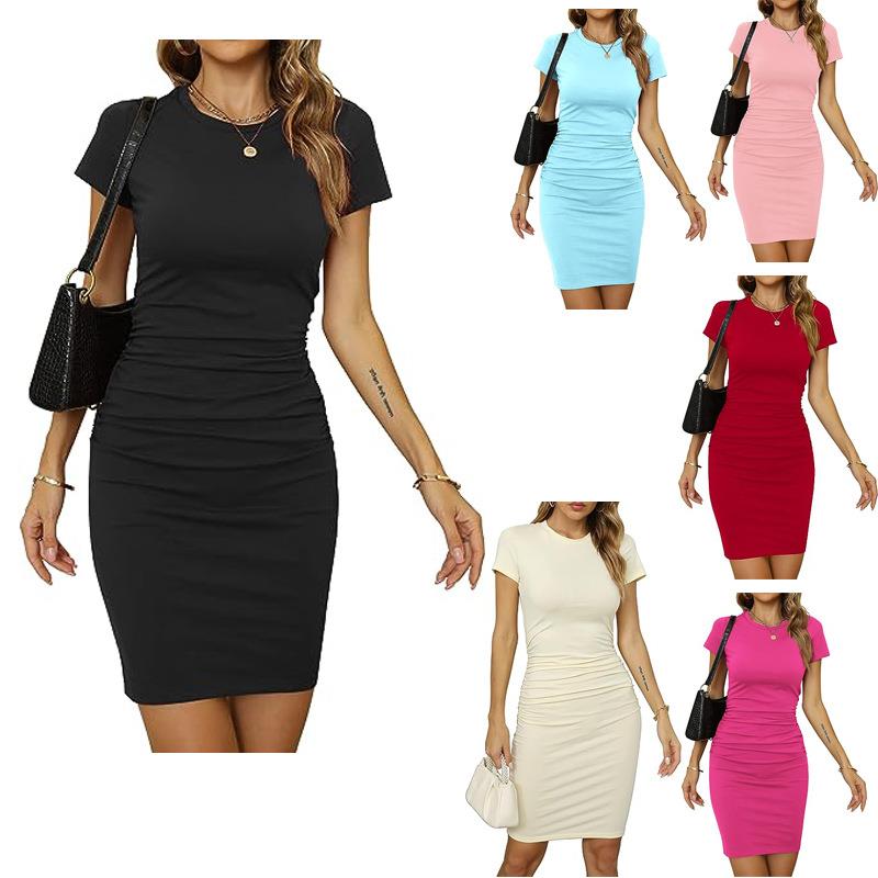 Summer Dresses For Women 2026 Short Sleeve Crewneck Bodycon图片