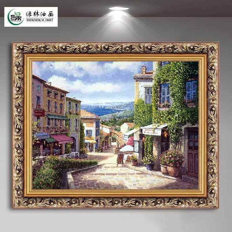 简欧式客厅装饰画沙发背景墙挂画玄关走廊地中海风景油画
