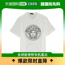 香港直邮VERSACE 女士白色棉质黑灰色水钻美杜莎印花圆领短袖T恤