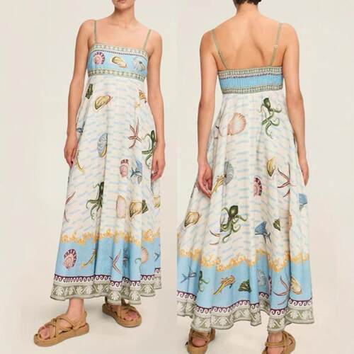 Women's high waisted printed camisole dress